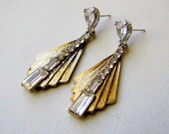 Art Deco Earrings Vintage 1920's Earrings Rhinestone Earrings Shield Earrings Art Deco Jewelry Fashion Trend Jewelry Flapper Earrings Deco