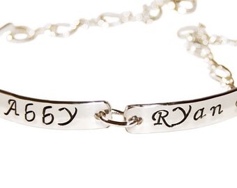 Two Name personalized mom or grandmother name bracelet, sterling silver two name bracelet, silver couple bracelet, silver two bar bracelet