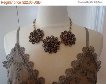 15 off Sale SALE - Vintage New Old Stock Antique Gold Tone Rhinestone Statement Necklace