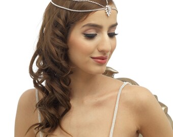 Flapper headpiece, gatsby headpiece, crystal 1920s headpiece, Art Deco crystal headpiece, rhodium crystal head piece, greek headpiece