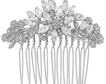 Floral hair comb, Bridal comb, bridal hair comb, silver hair comb, gift for her, christmas wedding, winter wedding theme, crystal headpiece