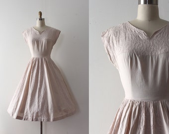 vintage 1950s Carole King dress // 50s creamy beige cotton day dress