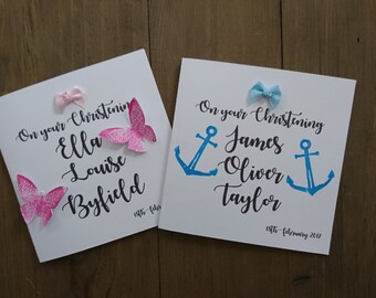 Christening card, Blessing card, Baptism card, Boy Christening, Girl Christening, Butterflies, Butterfly, Anchors, Sailor, Nautical, Kite