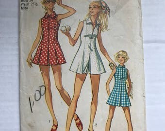 Vintage 1971 Simplicity 9406 Sewing Pattern / 70s Tennis Dress Pattern Size 13 Bust 34