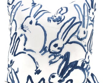 Lee Jofa Groundworks Hutch Pillow Cover, Blue Bunny Pillow, Made to Order, Hunt Slonem, Navy and white pillow, throw pillow, toss pillow