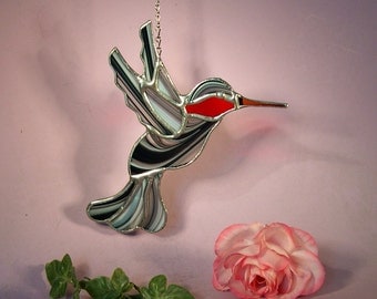 Suncatcher Stained Glass Hummingbird with Ruby Throat (789)