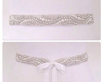 Pearl bridal sash belt rhinestone wedding belt pearl crystal bridal sash