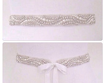 Pearl bridal sash crystal bridal sash wedding dress belt, Kim
