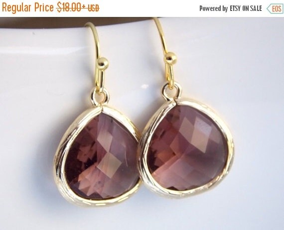 SALE Plum Earrings Gold Plum Jewelry Glass Earrings by mlejewelry
