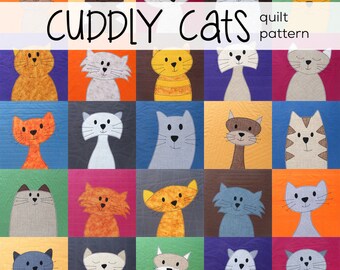 Cats Quilt Pattern Workshop (digital pattern, PDF, kitty quilt, applique)
