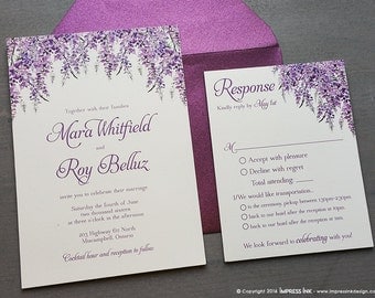 Lavender Wisteria Wedding Invitation Sample | Flat or Pocket Fold Style