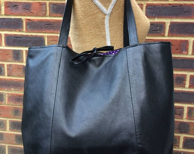 Recycled Leather Bag - Soft Black Leather Large Shopper/Tote - shoulder - hand held - cross body - multi purpose. Get 30% off see details