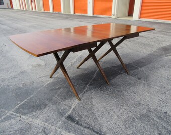 on sale X RATED / Stunning Mid Century Triple X Base Walnut Dining Table / Gate fold / Mid Century Modern Decor