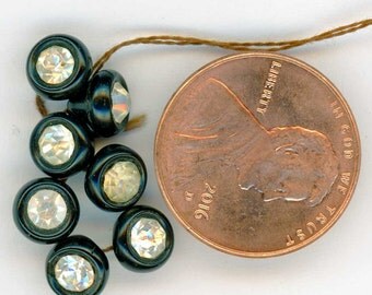 7 Tiny Diminutive Black Glass Rhinestone Buttons ~ 1/4 inch 6mm ~ Set of Vintage Dimi Sewing Buttons ~ Doll Buttons