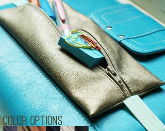 Planner pouch with band for pens, pencils, and planner supplies | Bible journaling pouch | coloring book pouch | choice of faux leather
