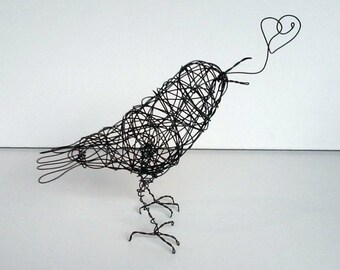 Original Wire Bird Sculpture - HEART YOU - Sculpture celebrating Love