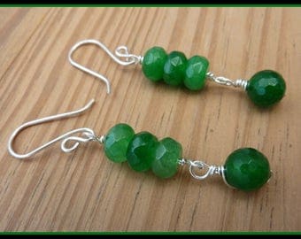 Emerald Earrings wire wrapped in Sterling Silver, May birthstone