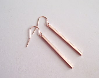Rose Gold Earrings, Minimalist Earrings, Rose Gold Stick Earrings, Dainty Earrings, Everyday Earrings, Modernist Earrings, Bridesmaid Gift
