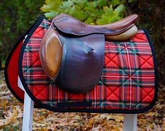 Custom Saddle Pad Red, Green, and Black Plaid - Tartan // Stewart // Blackwatch - MADE TO ORDER