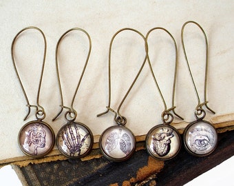 Mix and Match Anatomy Earrings in Bronze - You Pick Two Images = One Pair - Eye - Lungs - Heart - Bones - Intestines