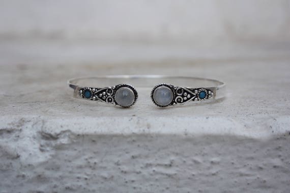 TIBETAN MOONSTONE CUFF -Silver Bracelet- Moonstone- Healing Crystal Jewellery- Chakra- Statement bracelet- Boho- Vintage jewellery- Tibetan