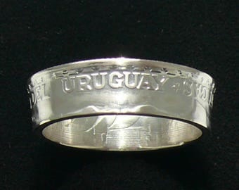 Silver Coin Ring 1943 Uruguay 50 Centesimos, Ring Size 8 1/2 and Double Sided