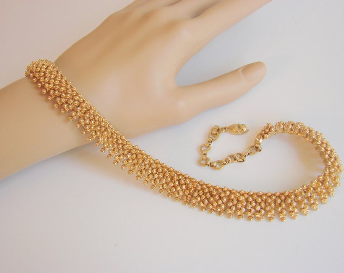 Clasic Vintage Coro Choker Necklace Textured Goldtone Designer Signed Articulated Links Mid Century Jewelry