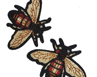 Embroidered Iron On Fly Patches Appliques, Insects Gucci Style Badges, Iron on Flies Patches 2 pcs
