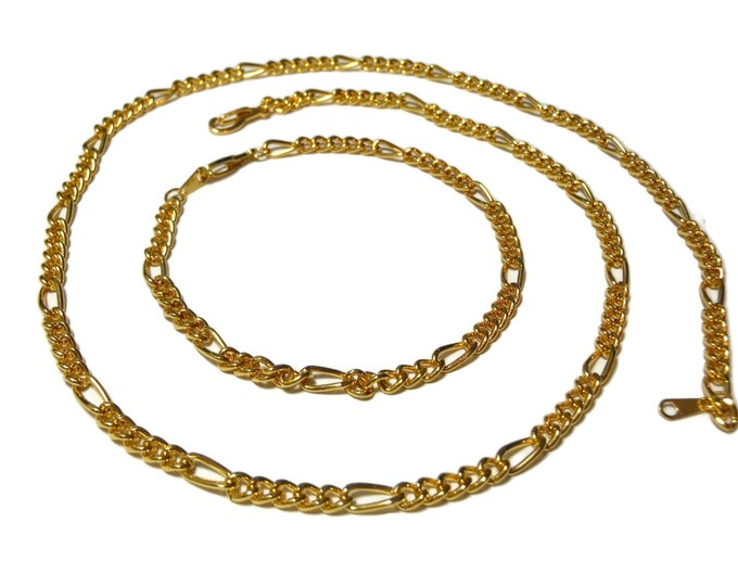 FREE SHIPPING Gold plated chain necklace and bracelet, 14K GP with lobster clasp, curb chain with larger links, Figaro chain