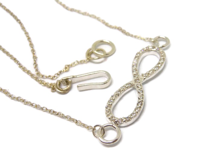 Sterling infinity necklace, sterling silver 925 chain, sterling infinity link charm, pave cubic zirconia, great for bride!