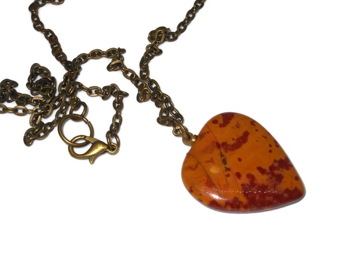 FREE SHIPPING Fancy Jasper heart necklace, handmade necklace, jasper heart pendant, antiqued bronze link chain