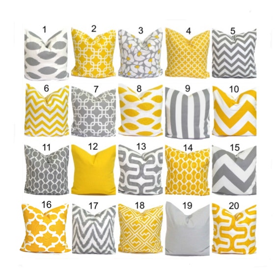 GRAY.YELLOW PILLOWS.22x22 inch.Pillow Cover.Decorative Pillow