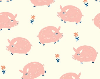 Birch Organic Cotton- Oink-Homestead Poplin Collection-Pig fabric-Animal Fabric- Farm Fabric
