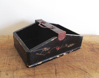 Vintage jewelry wooden box from Asia, Asian box, Hand painted, Boite à bijoux, 1950, Asie
