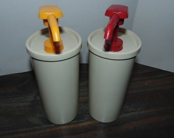 VINTAGE Tupperware Condiment Almond Dispenser Pumps Ketchup Mustard