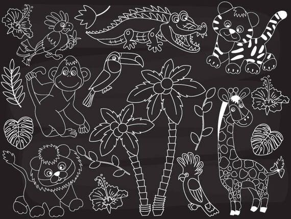Items similar to Chalkboard Jungle Animals Clipart - Digital Vector