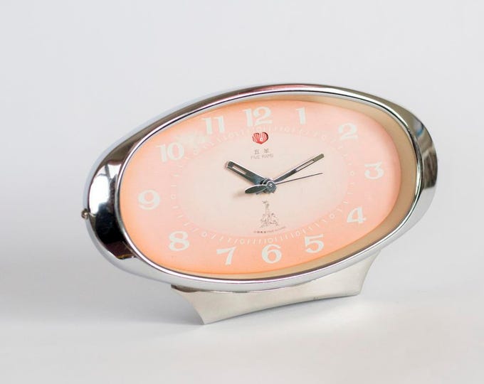 Vintage Mechanical Alarm Clock Five Rams, Pink Alarm Clock, Made In China Circa 1980's, Collectibles,