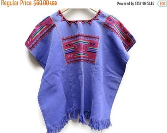 SALE Purple Vintage Poncho Embroidered Ethnic one size S M L