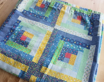 Vintage cotton faux patchwork shower curtain made by Jaxson, Country Home, Shabby Chic,Blue, white, yellow, pink, green, RARE Gem!
