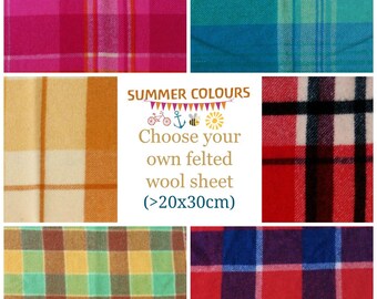 Wool blanket pieces / Felted wool fabric / Wool felt - Vintage wool felt blanket sheet for CRAFT - woven felt - SUMMER colours Australia
