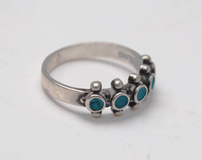 Turquoise sterling band ring - southwestern - Native American - size 7