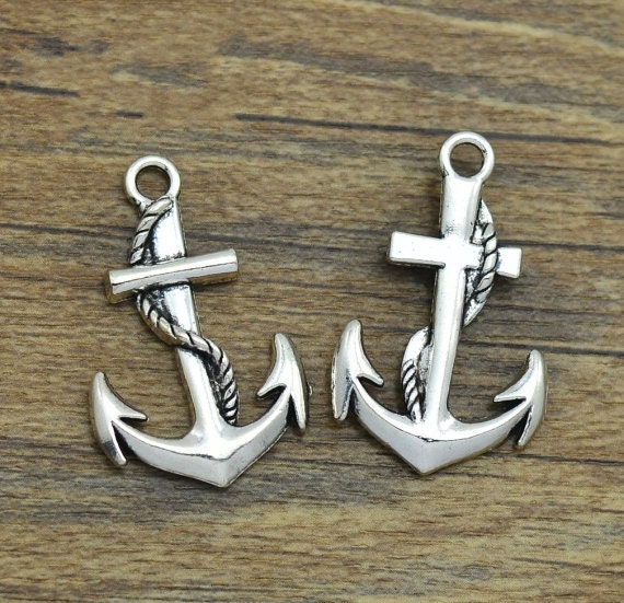 10pcs 36mm x 23mm Anchor Charms Antique Silver Tone Large Size