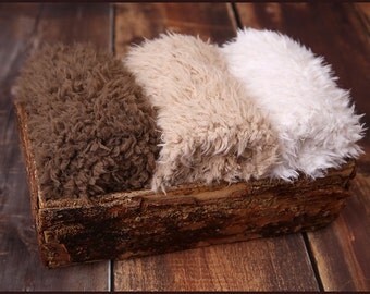 Faux Fur Newborn Photo Prop * super soft basket filler stuffer and bean bag covering * neutral, brown, caramel, cream * flokati alternative