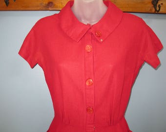 1940's Red Dress Burgundy Shirt Dress Wiggle Dress Jonathan Logan