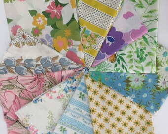 Ten vintage sheet fat quarters, bright colors