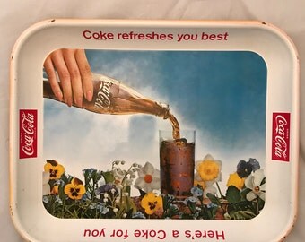 1961 Coca Cola Tray - Yellow Flowers - Excellent Vintage Condition
