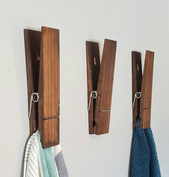 Jumbo Rustic Industrial 9 Clothespin towel Holder