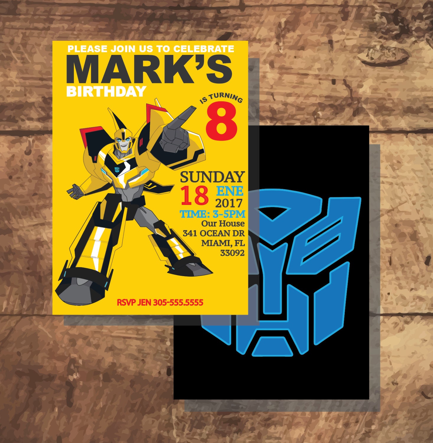 TRANSFORMERS BUMBLE BEE Invitation birthday party