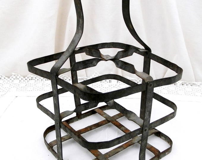 Antique French Metal Wine Bottle Carrier for 4 Bottles, French Country Decor, Shabby, Chic, Champagne Bottle Holder, Cellar, Picnic, Kitchen Antique French Metal Wine Bottle Carrier for 4 Bottles, French Country Decor, Shabby, Chic, Champagne Bottle Holder, Cellar, Picnic, Kitchen