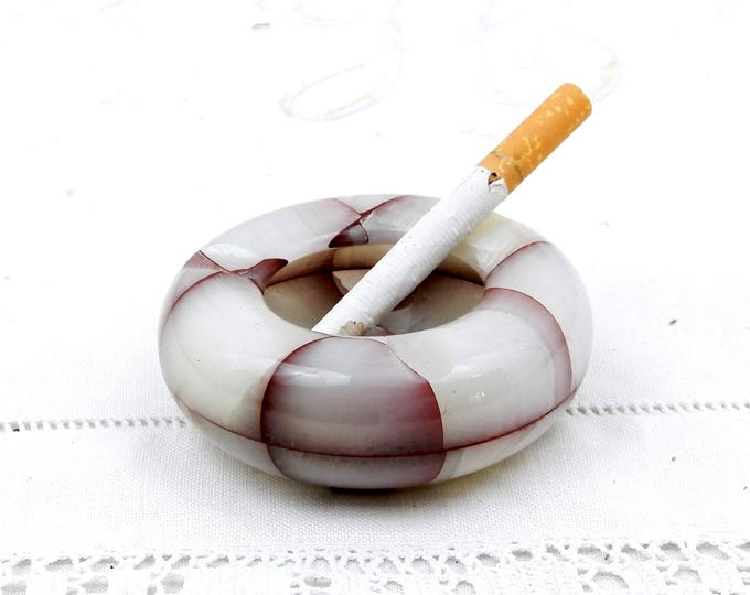 Small Vintage Carved Pale Onyx Marble Agate Stone Ashtray, Mosaic Stone, Retro, Man Cave, Semi Precious, Tobacciana, Smoking, Collection,